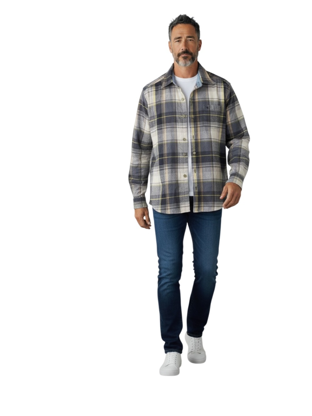Carhartt 100087 Hubbard Flannel Shirt Mens Medium Navy Gray Plaid Long Sleeve⁠